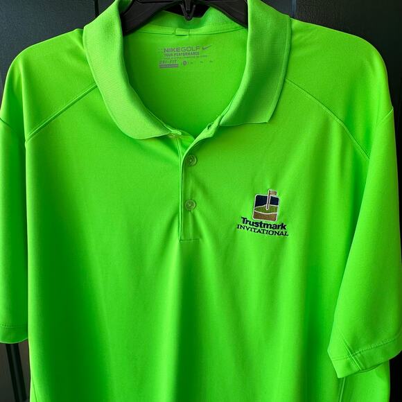 Nike Golf Dri-FIT Performance Polo Neon Green XL Trustmark Tournament Shirt - Picture 1 of 7